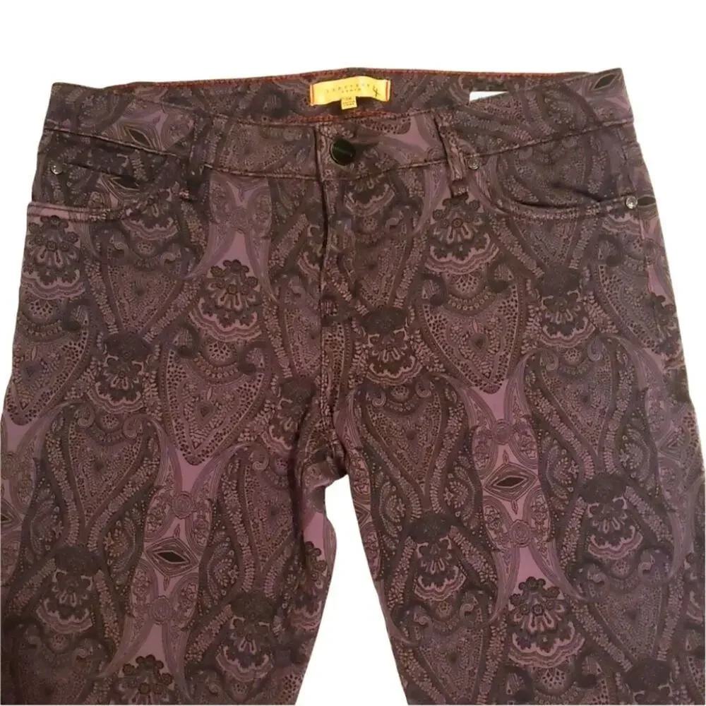 Sanctuary‎ Denim The Charmer Purple Plum Lace Pattern Skinny Pants Size 28